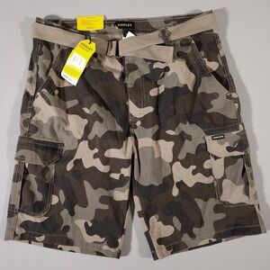 Stanley Cargo Shorts Mens 34 Brown Camo Workwear Ripstop Belted ST16078BJ